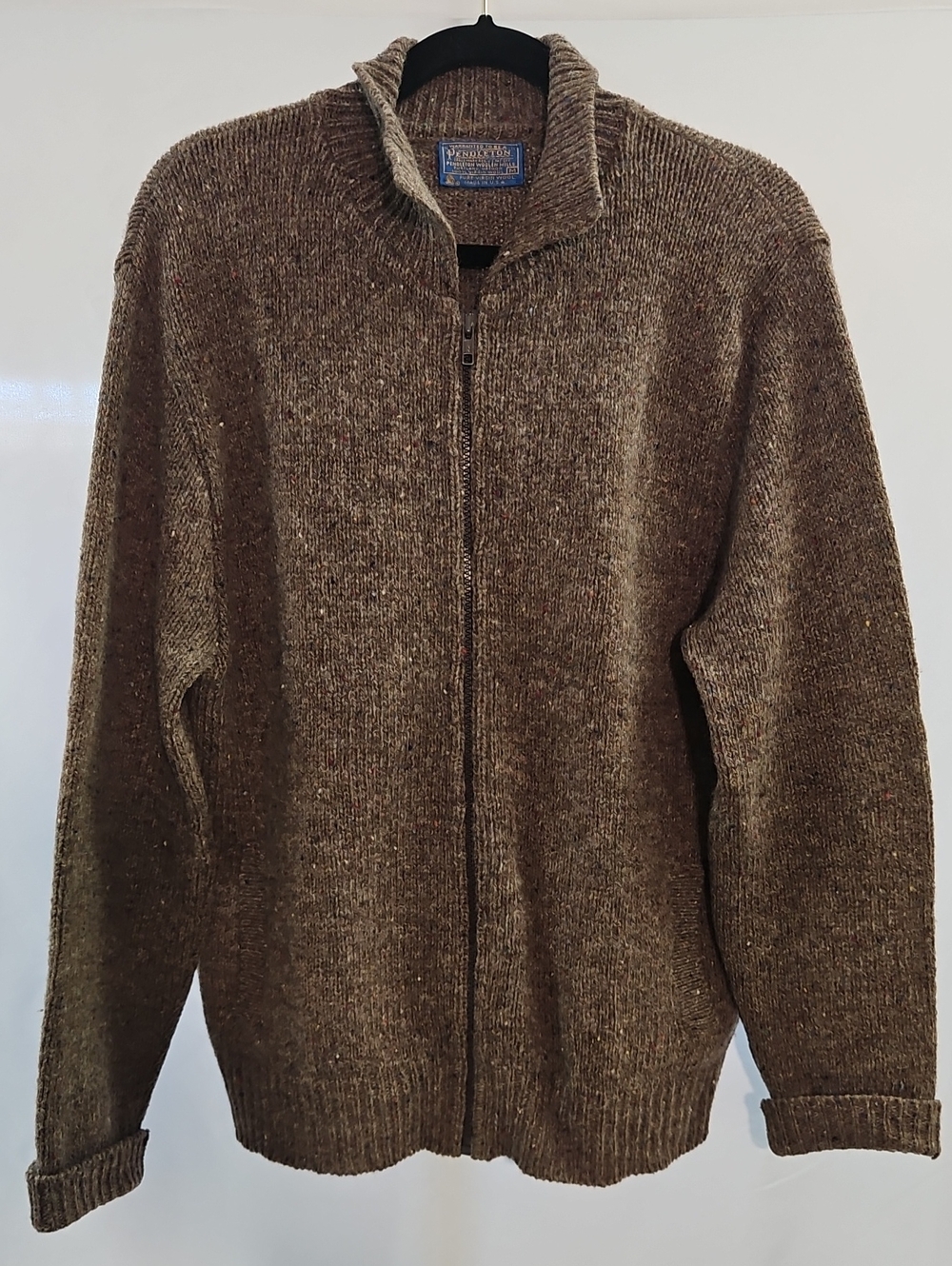 Vintage Pendleton Mens M Brown Pure Virgin Wool Full Zip Sweater Cardigan